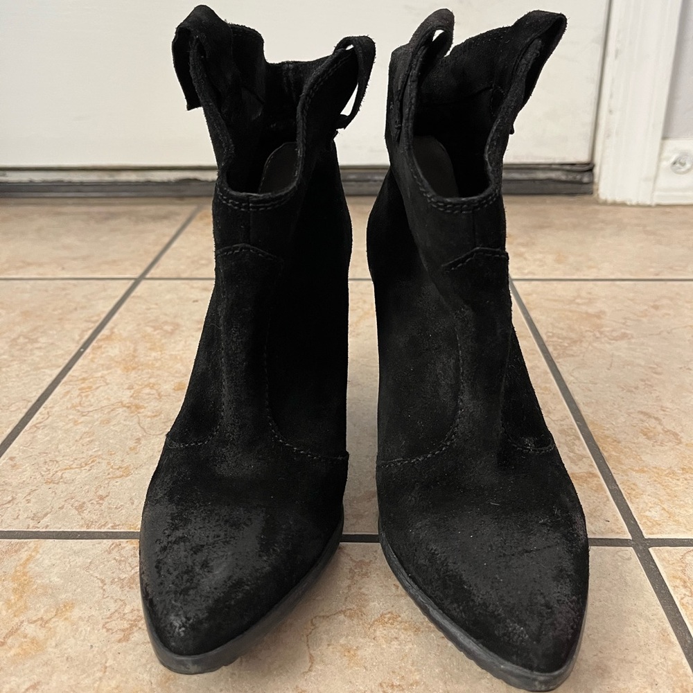 Zara Black Nubuck Suede Western Ankle Boots